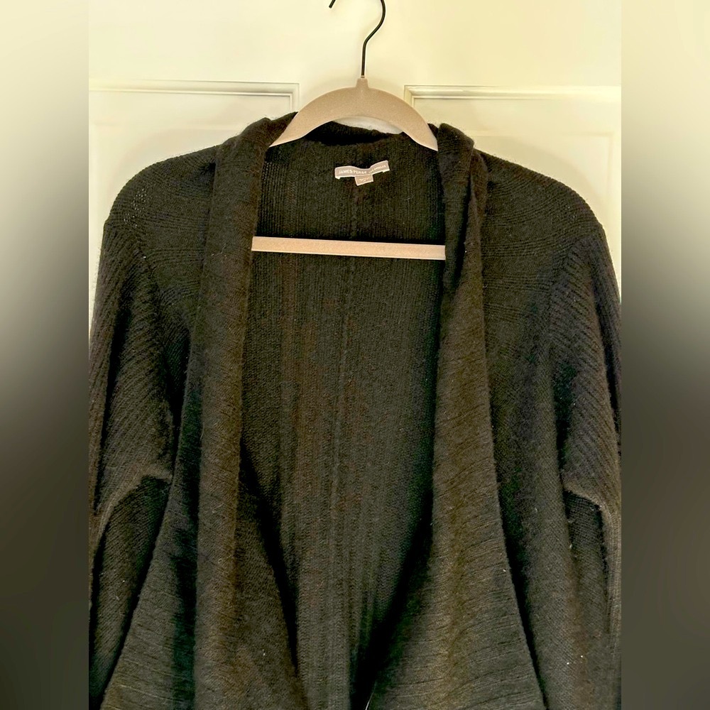 EUC James Perse 100% cashmere black waterfall cardigan sweater - size 4/XL - Picture 3 of 9